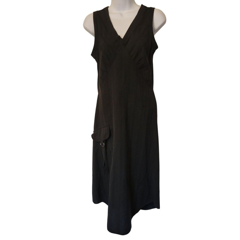 R Girl‎ Sleeveless Black Midi Dress Mesh Back Side Pocket Detail M Cotton Blend